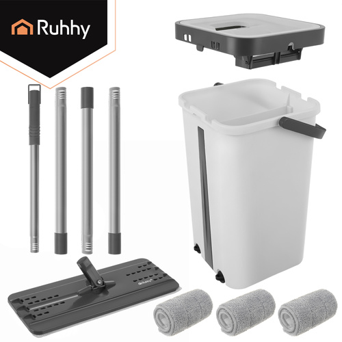 Ploski mop z dvokomornim vedrom z vrtiljakom 11 l + 3 pokrovi