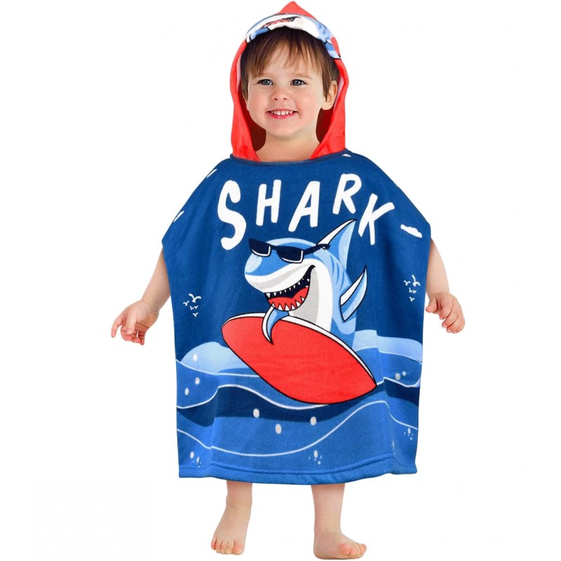 Детско плажно пончо с акула