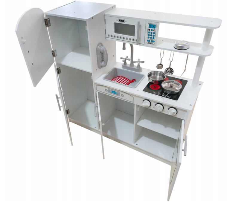 Fehér gyermekkonyha kiegészítőkkel és LED világítással