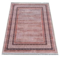 Tappeto moderno con bordo a greca - rosa e marrone