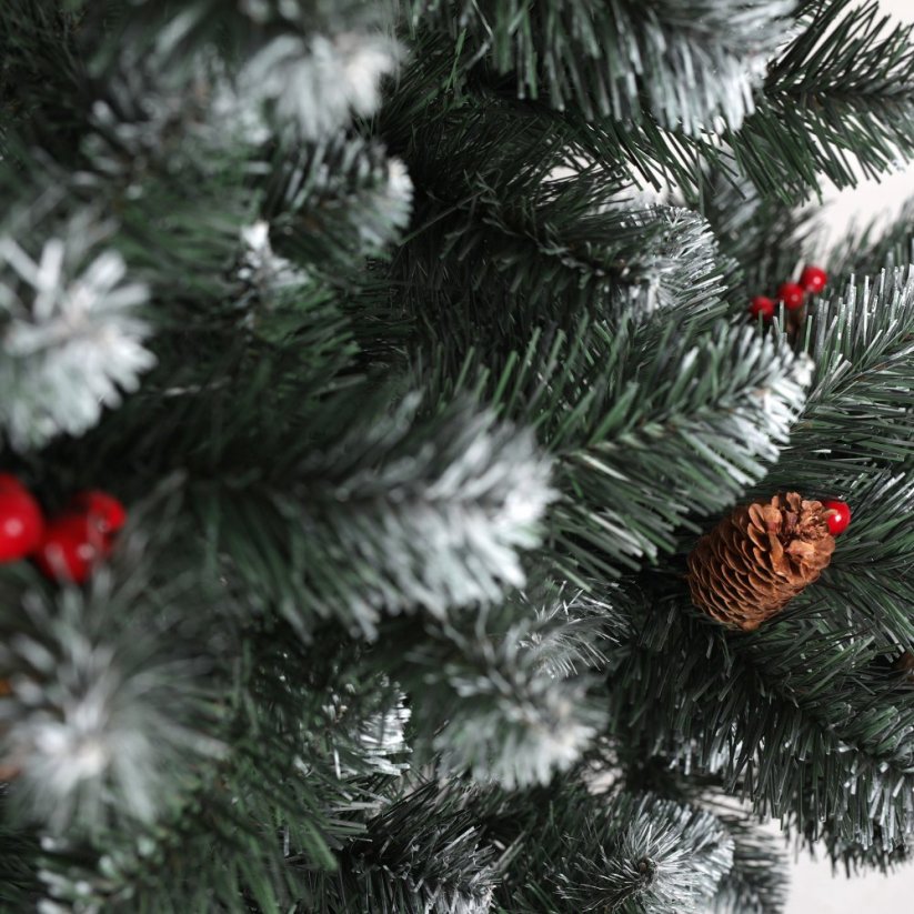 Umetno božično drevo jelka z rdečim jesenom in borovimi storži 180 cm