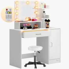 Toaletný stolík Jocelyn s LED osvetlením a stoličkou 140 × 90 × 40 cm