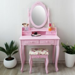 Specchiera moderna con sgabello rosa