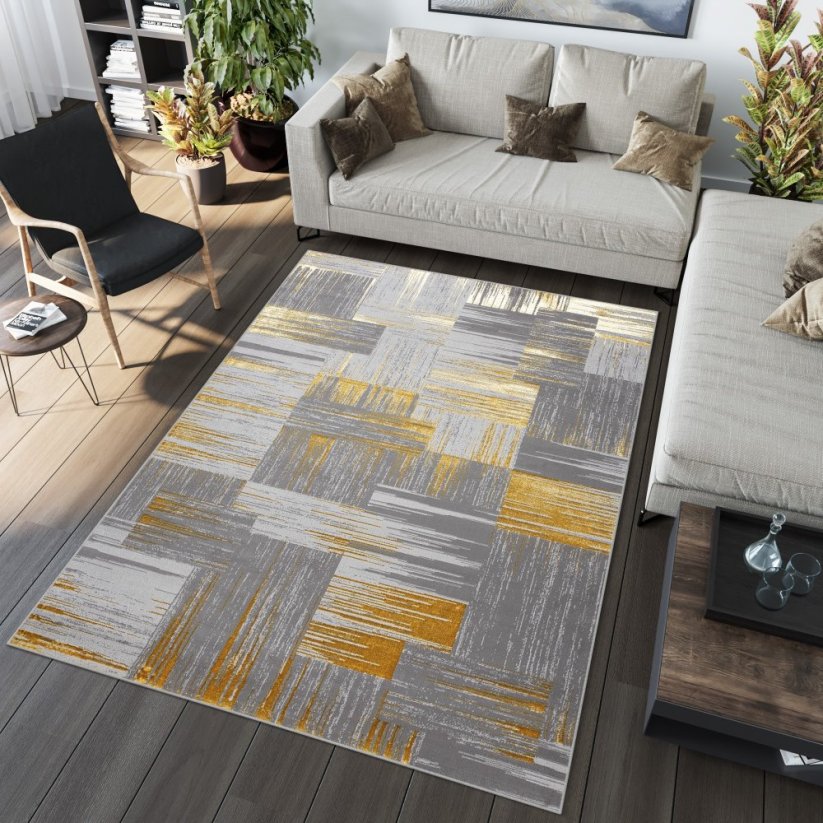 Moderný sivý koberec do obývačky so zlatým motívom - Rozmer koberca: Šírka: 120 cm | Dĺžka: 170 cm