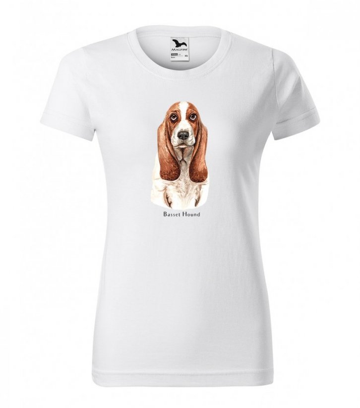 Trendy dámske bavlnené tričko s potlačou poľovníckeho psa Basset