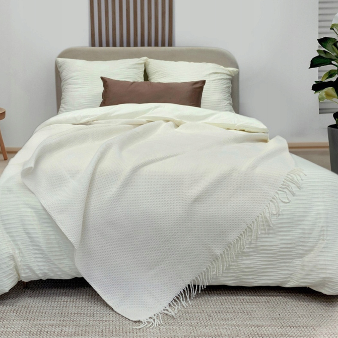 Turecká bavlnená deka s ozdobnými strapcami - krémová