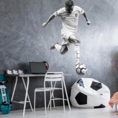 Autocolant de perete modern pentru camera copiilor și adolescenților - jucător de fotbal alb și negru
