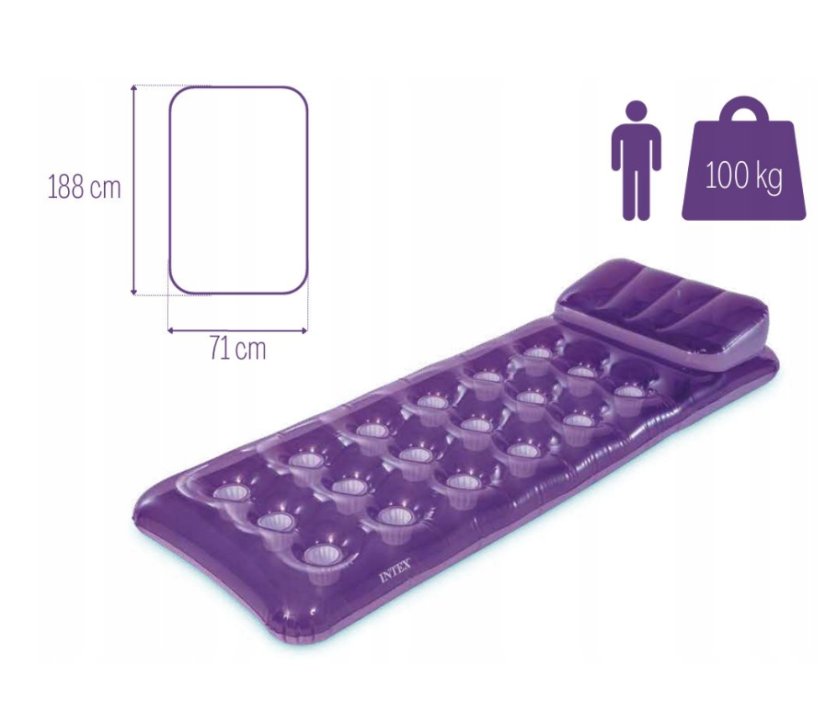 Nafukovacie lehátko s vankúšom 188 x 71 cm - fialové