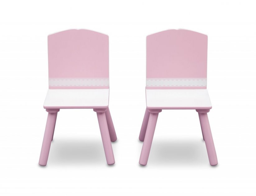 Růžový stůl a židle pro dívky vyrobený ze dřeva