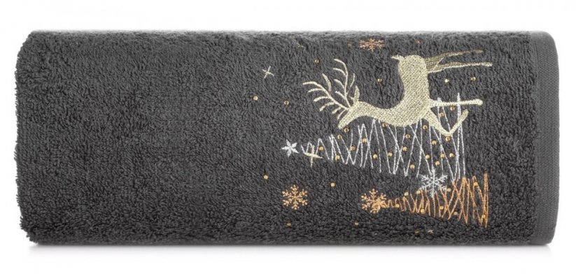 Bavlnený vianočný uterák sivý s jelenčekom - Rozmer: Šírka: 70 cm | Dĺžka: 140 cm