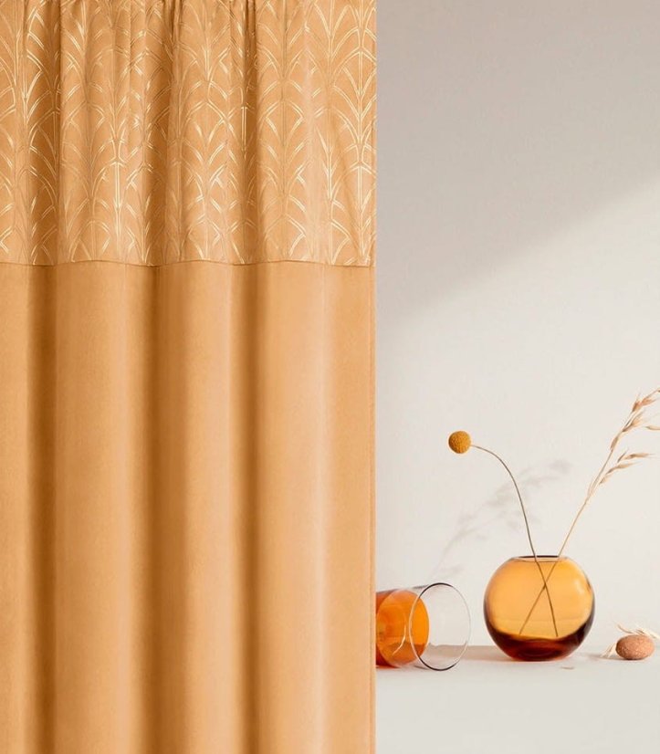 Elegantný horčicovo žltý zatemňujúci záves so striebornými kruhmi 140x280 cm