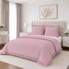 Lenjerie de pat romantică din microfibră, cu volan decorativ – roz