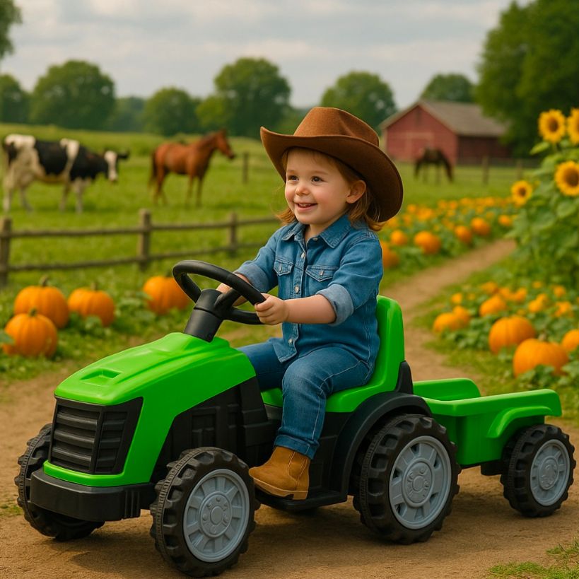 Detský elektrický traktor s prívesom