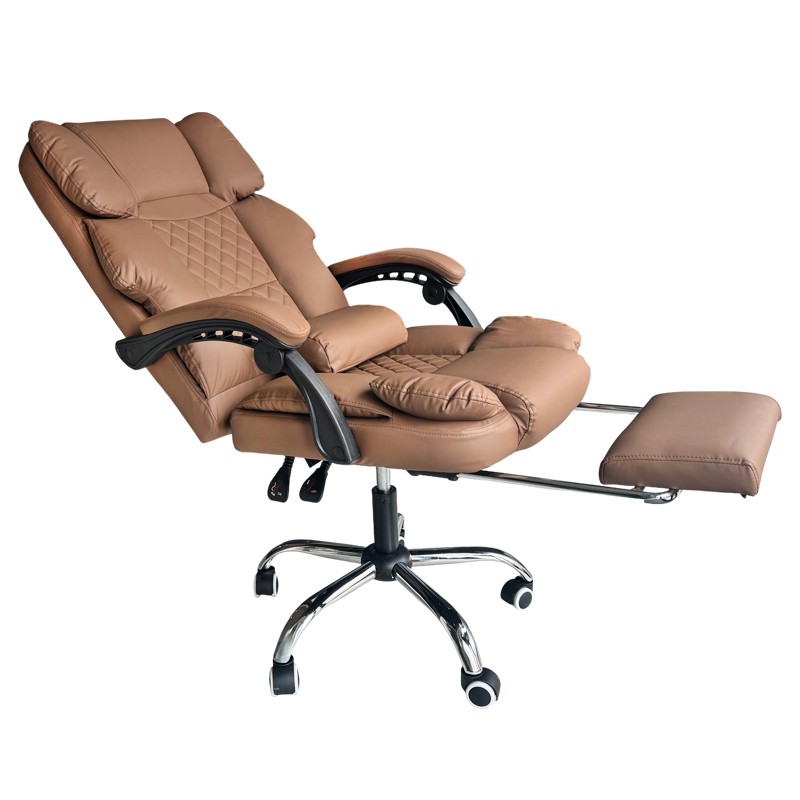 Pohodlné kancelářské křeslo s opěrkou nohou a masážní funkcí - hnědá ekokůže