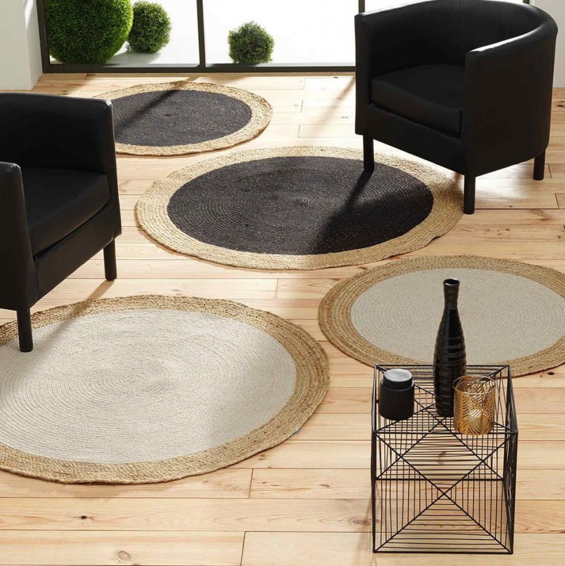 Béžový okrúhly koberec z jutoviny s priemerom 90 cm