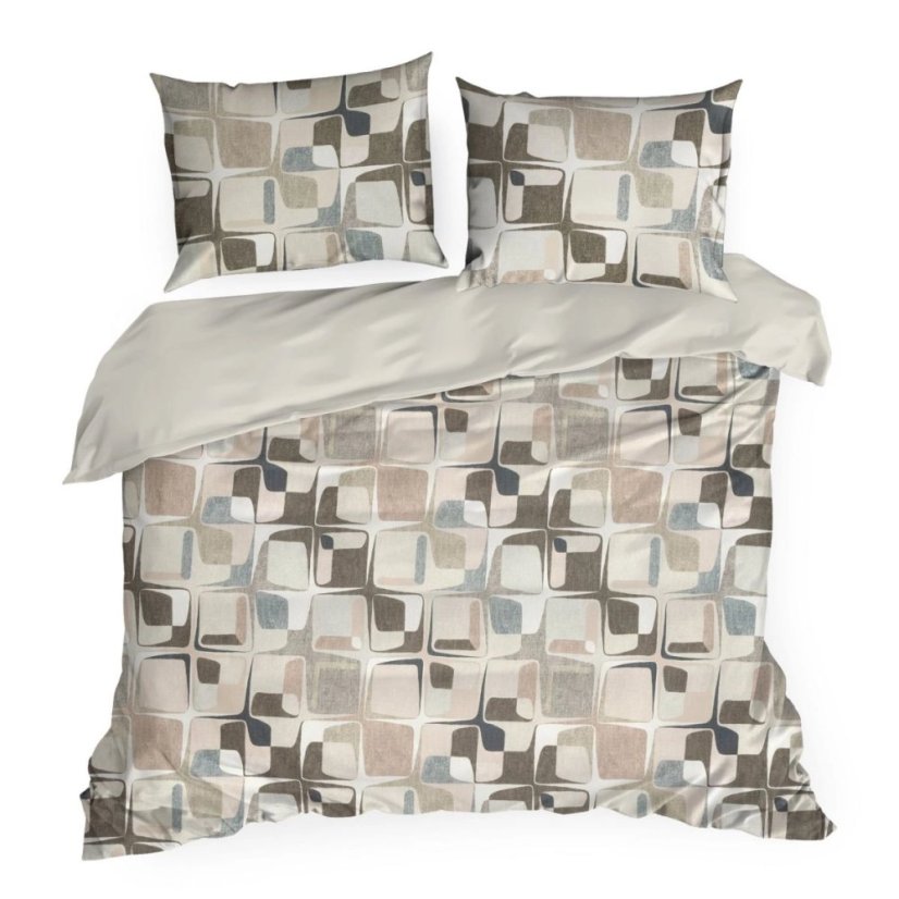 Posteľné obliečky z bavlneného saténu - béžové s geometrickým vzorom