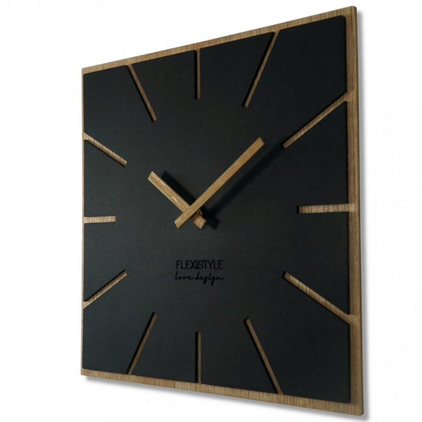 Brillante, schwarze, schlichte Wanduhr für modernes Interieur, 40cm
