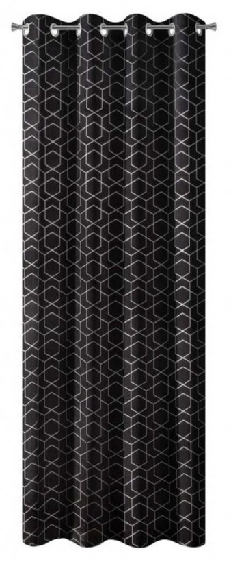 Elegantní závěsy černé barvy s geometrickým motivem