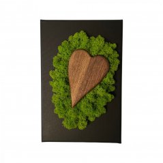 Slika iz mahu z lesenim srcem 20 x 30 cm
