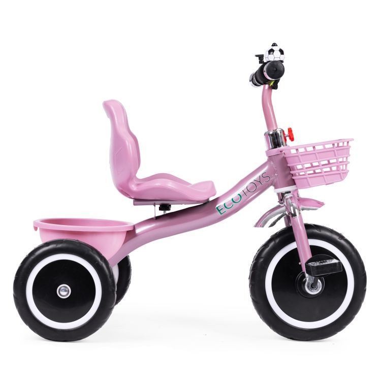 Triciclo rosa per bambini con campanello e cestino