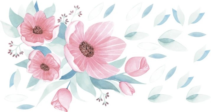Autocolant de perete pentru interior buchet de flori roz - Mărimea: 120 x 240 cm
