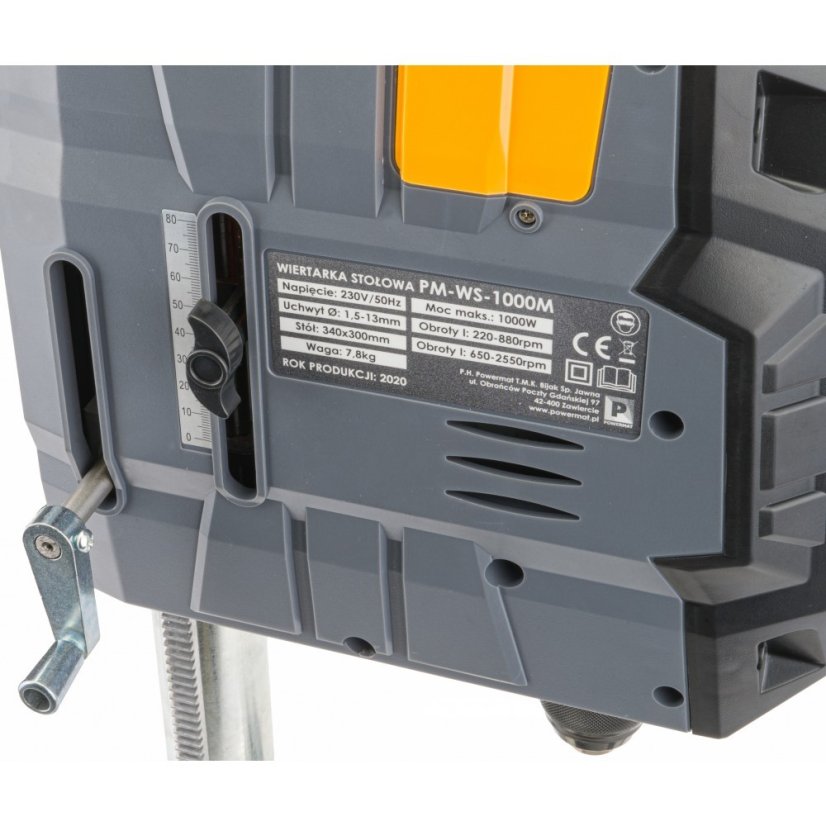 Stolová stojanová vŕtačka s výkonom 1000W zverák+laser PM-WS-1000M