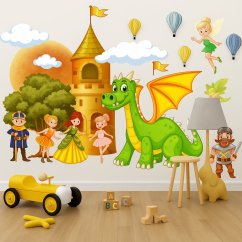 Barevná samolepka na zeď pro princezny a prince - kouzelné království