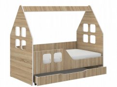 Otroška posteljna hišica s predalom 140 x 70 cm iz hrasta sonoma levo