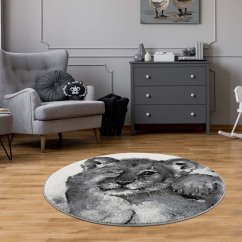 Stylový kulatý šedý koberec rozkošné lvíče