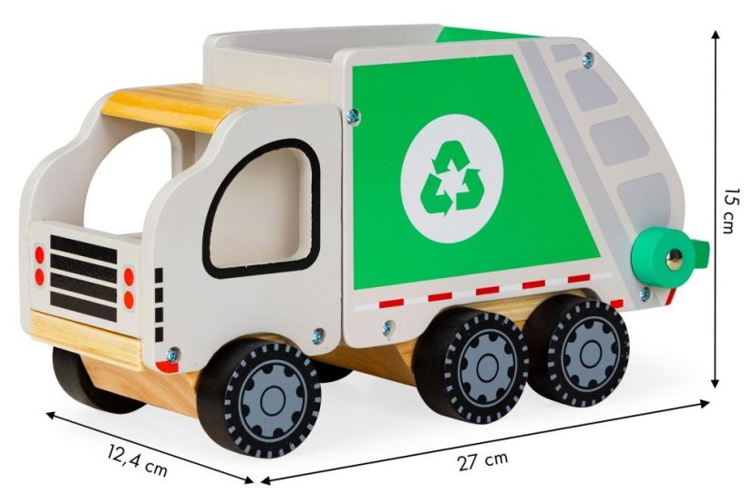 Dřevěné popelářské auto s kontejnery