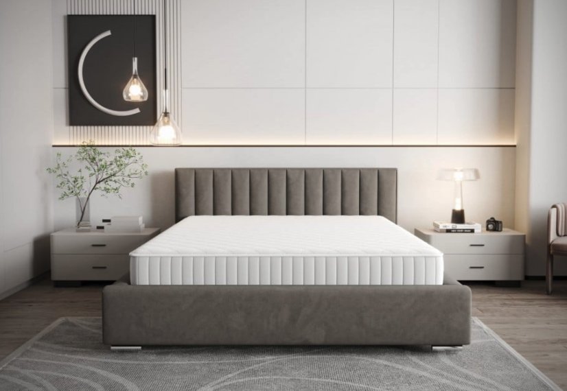 Šedá čalúnená posteľ s vertikálnym prešívaním na čele 180 x 200 cm Šedá čalúnená posteľ s vertikálnym prešívaním na čele 180 x 200 cm