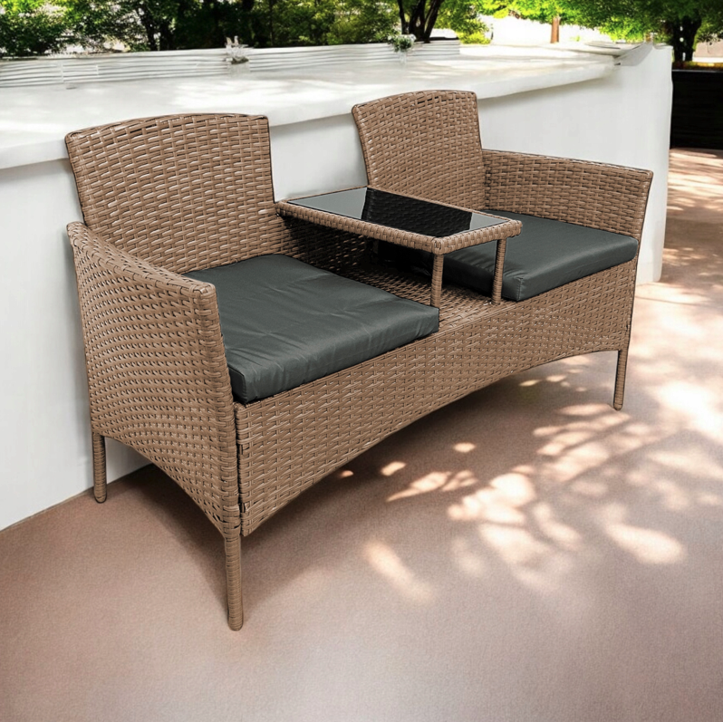 Garten-Rattan-Garnitur NM-03 - natur + graue Kissen