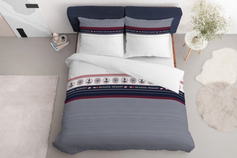 Posteľná bielizeň z bavlneného saténu s pruhovaným námorníckym vzorom