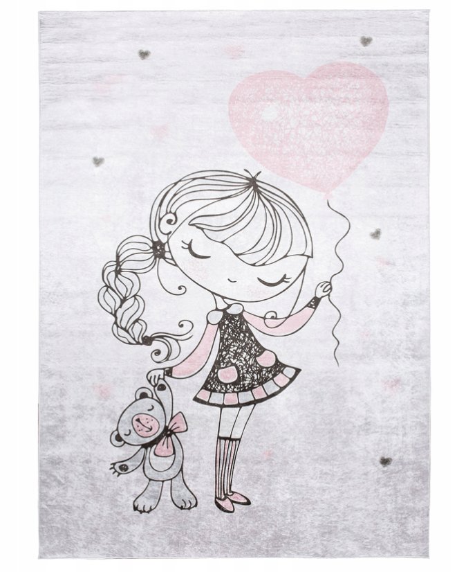 Rosa Kinderteppich mit einem Mädchen mit Luftballon