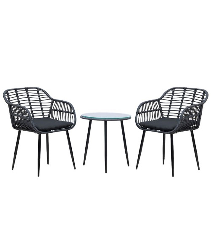 Záhradný ratanový set Napoli – čierna súprava s 2 kreslami a stolíkom