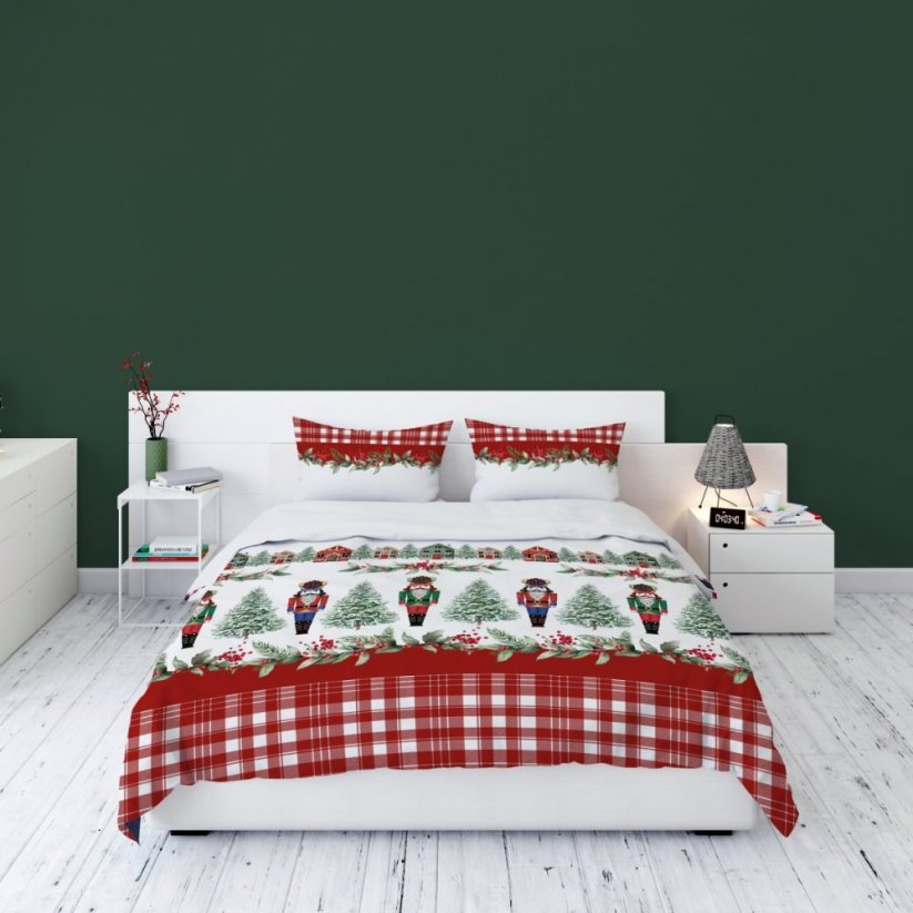 Vianočné posteľné obliečky červené s Luskáčikom