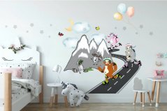 Hravá dětská nálepka na zeď lenochodi sportovci  na horách