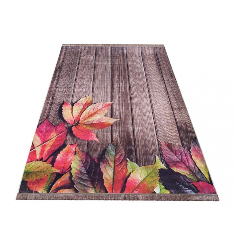 Leuchtend bunter Teppich mit Blatt-und Holzmotiv