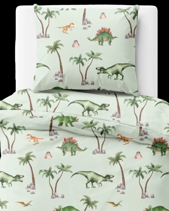 Dětské bavlněné povlečení Dino – oboustranné povlečení se zelenými dinosaury