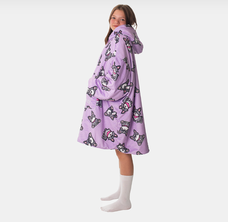 Oversize župan fialovej farby s motívom CORGI PURPLE
