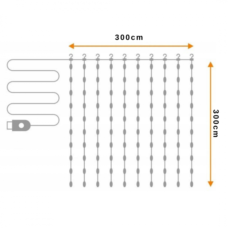 3x3 m vánoční LED řetězové světelné řetězy napájené z USB – 300 LED diod