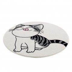 Krémszínű kerek szőnyeg macska motívummal