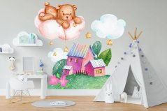 Wandaufkleber für Kinder mit Feenhaus und Teddybär