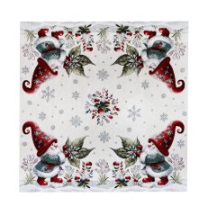 Vianočný gobelínový behúň a obrus na stôl Škriatok s vianočnou ružou