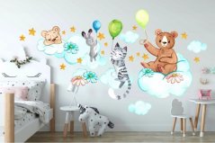 Bellissimo adesivo da parete per bambini con animali fra le nuvole  60 x 120 cm