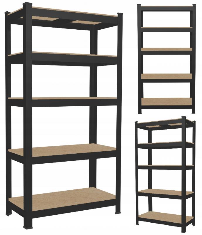 Črna polica s petimi policami 90 x 180 x 40 cm