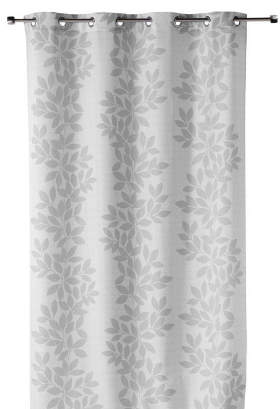 Качествена бяла завеса със сиви листа 140 х 260 см