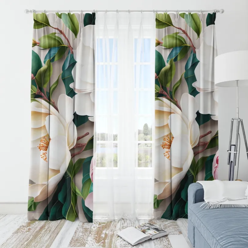 Dekoračný záves s výrazným vzorom magnólií