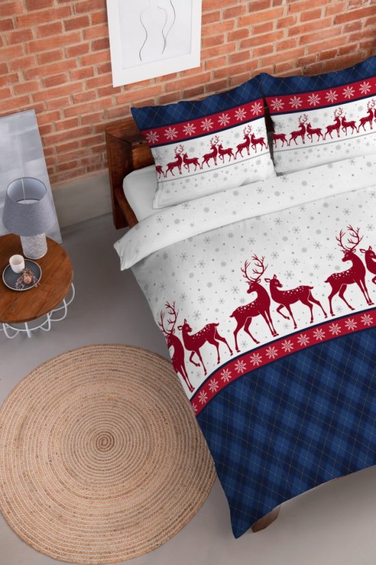 Karácsonyi flanel lepedő kék rénszarvassal