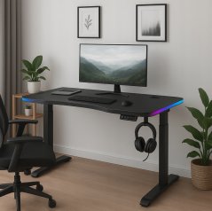 Električni stol s podesivom visinom 140 cm - crni s LED pozadinskim osvjetljenjem